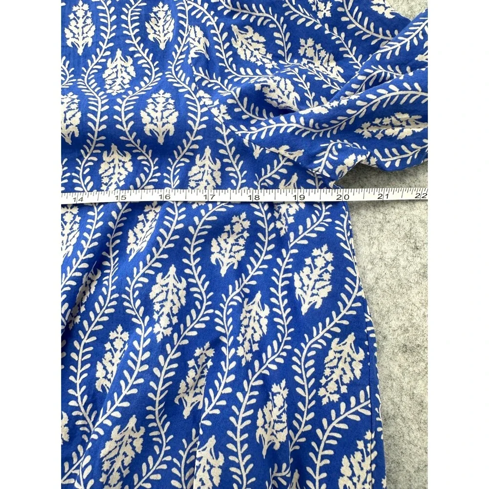 ZARA Oversized Crop Top Blue Cotton Drawstring Long Ballon Sleeves Women's Small